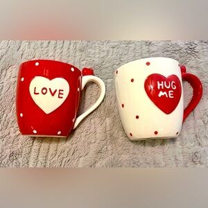 Global Design Collection Coffee Tea Mugs Heart Love Hugs Valentine Set of 2
